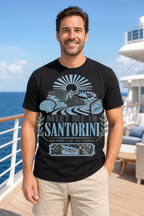 Male black T-shirt cruise deck mockup using exact CRUISE-0183 artwork