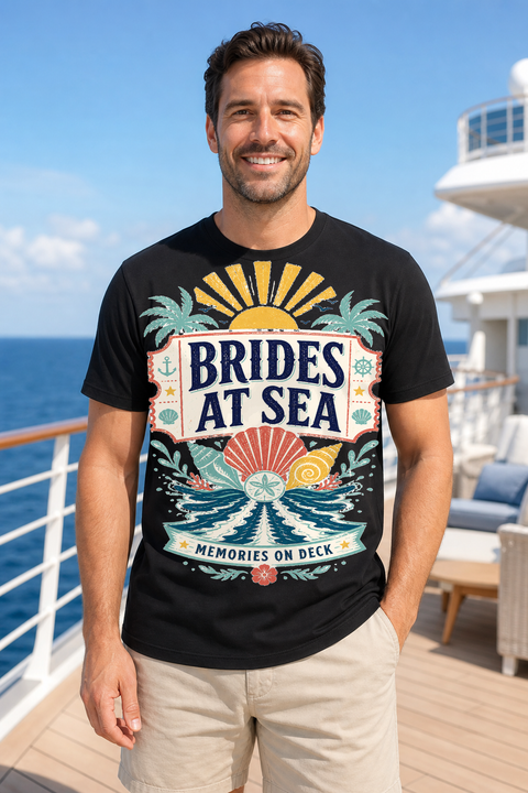 Male black T-shirt cruise deck mockup using exact CRUISE-0293 artwork