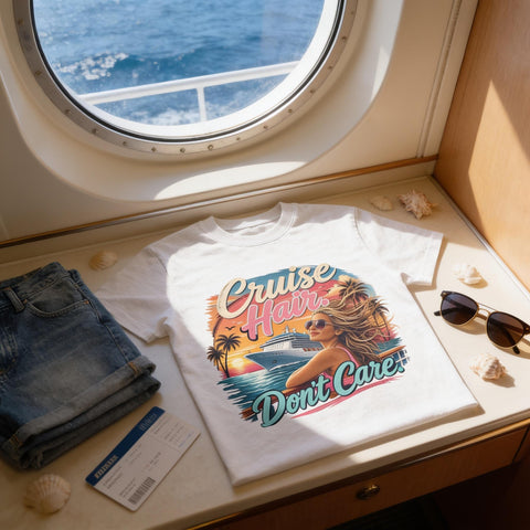 Cruise Hair Don't Care T-Shirt | Funny Vacation Cruise Ship Tee | Unisex Graphic Shirt