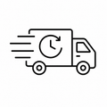 Icon of a delivery truck with a clock symbol, indicating fast delivery.