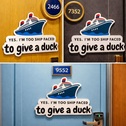Funny Cruise Door Magnet | "Too Ship Faced to Give a Duck" | Cabin Decor Sign