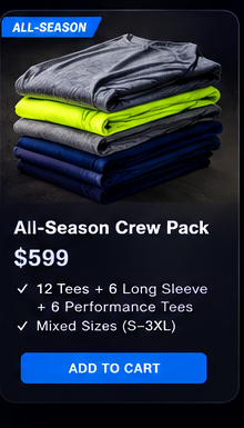 LuxPort All-Season Crew Pack custom work shirts and performance apparel