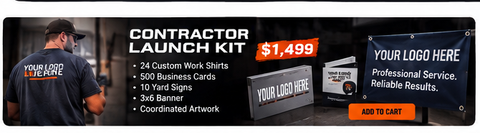 LuxPort Contractor Launch Kit with custom shirts, business cards, yard signs and banner